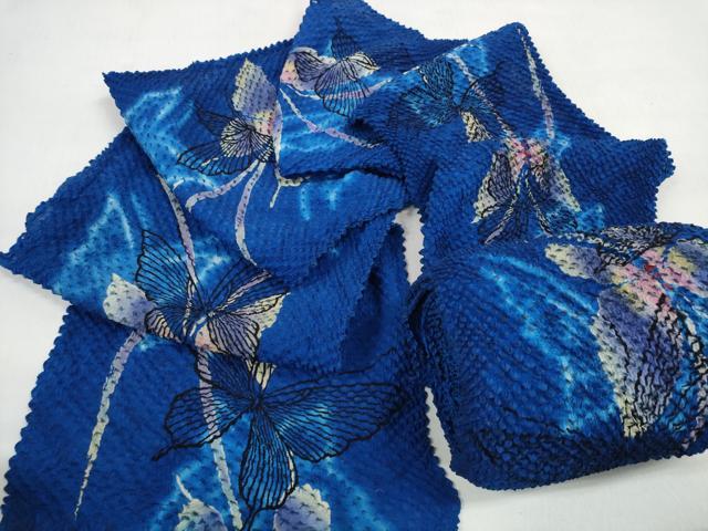 平和屋着物＊夏物 総絞り 浴衣 反物 着尺 舞蝶文 湯のし前 綿 逸品 未使用 DABD7808zzz