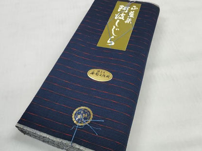 平和屋着物＊夏物 阿波しじら織 浴衣 反物 着尺 正藍染 縞 証紙付き 綿 逸品 未使用 DABD7810zzz
