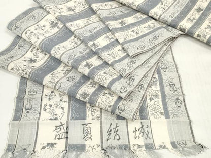 平和屋着物＊夏物 盛夏結城 紬 反物 着尺 吉祥花間道 逸品 未使用 DABD7835zzz