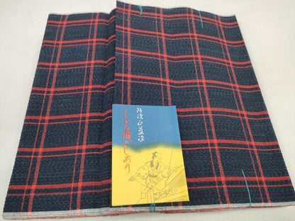 平和屋着物＊夏物 阿波しじら織 浴衣 反物 着尺 正藍染 格子 箱・証紙付き 綿 逸品 未使用 DABD7857zzz