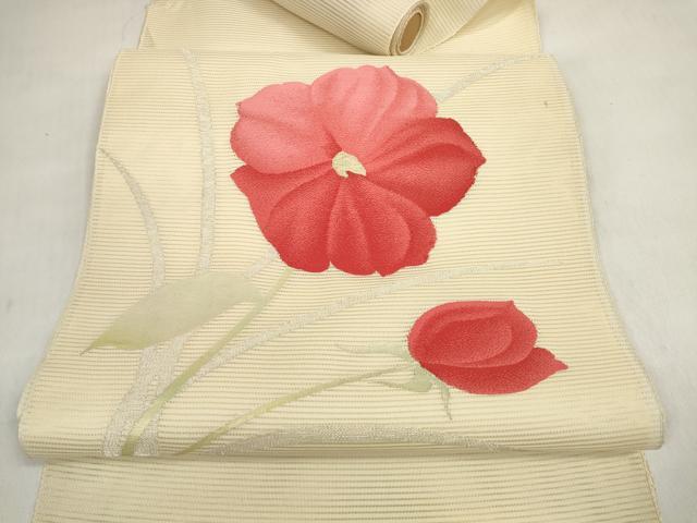 平和屋着物＊夏物 西陣 絽綴れ 名古屋帯 帯反物 草花文 銀糸 証紙付き 逸品 未使用 DABD7890zzz