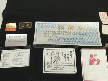 平和屋着物＊夏物 黒紋付 黒反物 着尺 駒絽 五泉 憲法染 檳榔子 神路黒 逸品 未使用 DABD7931zzz