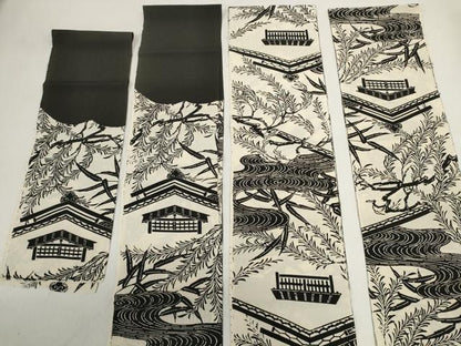平和屋着物▼小紋　解き反物　着尺　流水家屋文　逸品　DABD7953zzz