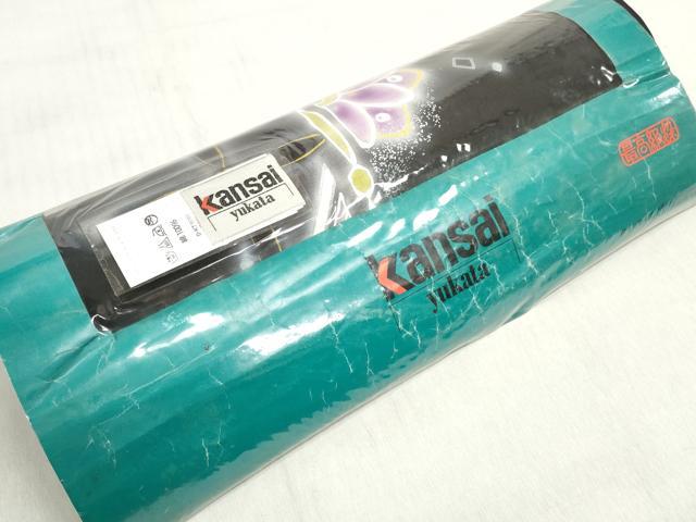 平和屋着物＊夏物 世界的ファッションデザイナー 山本寛斎 kansaiブランド 浴衣 反物 着尺 抽象花文 黒地 銀彩 綿 逸品 未使用 DABD7966zzz