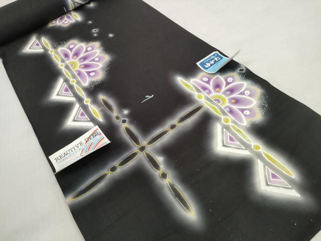 平和屋着物＊夏物 世界的ファッションデザイナー 山本寛斎 kansaiブランド 浴衣 反物 着尺 抽象花文 黒地 銀彩 綿 逸品 未使用 DABD7966zzz