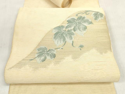平和屋着物＊夏物　西陣　京の名門　じゅらく謹製　名古屋帯　帯反物　絽綴れ　蔦の葉文　金糸　証紙付き　未使用　DABD7982zzz
