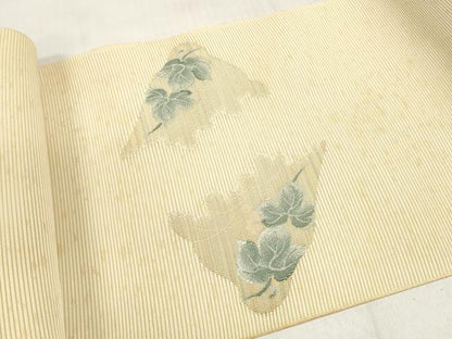 平和屋着物＊夏物　西陣　京の名門　じゅらく謹製　名古屋帯　帯反物　絽綴れ　蔦の葉文　金糸　証紙付き　未使用　DABD7982zzz