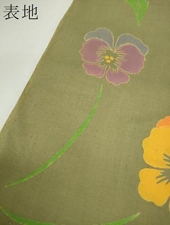 平和屋着物＊夏物　竺仙鑑製　浴衣　反物　着尺　パンジー　証紙付き　綿　逸品　未使用　DABD7998zzz