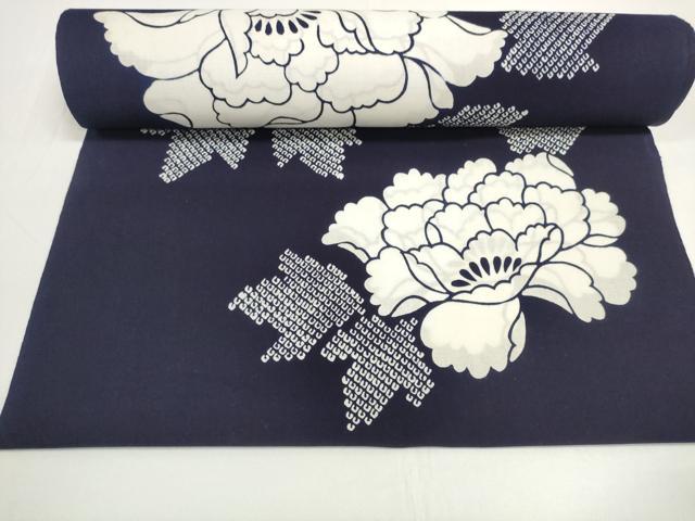 平和屋着物＊夏物　竺仙鑑製　浴衣　反物　着尺　牡丹　証紙付き　綿　逸品　未使用　DABD8004zzz