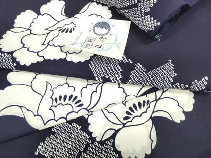 平和屋着物＊夏物　竺仙鑑製　浴衣　反物　着尺　牡丹　証紙付き　綿　逸品　未使用　DABD8004zzz
