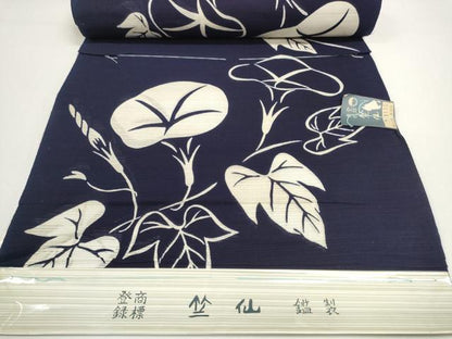 平和屋着物＊夏物　竺仙鑑製　浴衣　反物　着尺　綿絽　朝顔　アサガオ　証紙付き　綿　逸品　未使用　DABD8008zzz