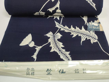 平和屋着物＊夏物　竺仙鑑製　浴衣　反物　着尺　薊　アザミ　証紙付き　綿　逸品　未使用　DABD8009zzz