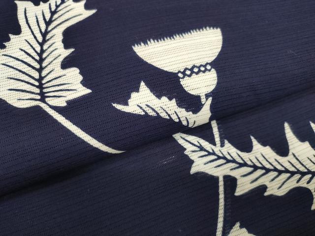 平和屋着物＊夏物　竺仙鑑製　浴衣　反物　着尺　薊　アザミ　証紙付き　綿　逸品　未使用　DABD8009zzz