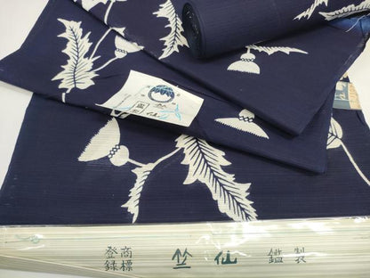 平和屋着物＊夏物　竺仙鑑製　浴衣　反物　着尺　薊　アザミ　証紙付き　綿　逸品　未使用　DABD8009zzz