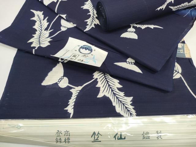 平和屋着物＊夏物　竺仙鑑製　浴衣　反物　着尺　薊　アザミ　証紙付き　綿　逸品　未使用　DABD8009zzz