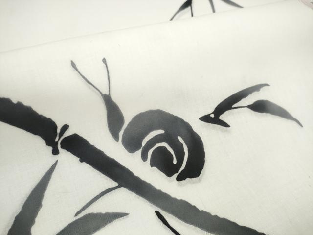 平和屋着物＊夏物　浴衣　反物　着尺　四季の花本染　笹竹に蝸牛 カタツムリ　綿　未使用　DABD8044zzz