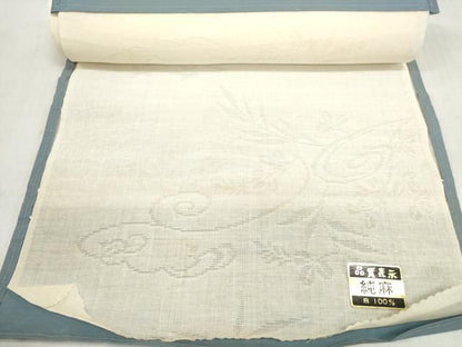 平和屋着物＊夏物　長襦袢　反物　着尺　草花唐草紋紗　生成り色　麻　逸品　未使用　DABD8049zzz