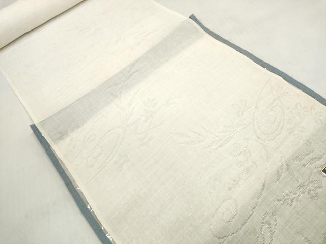 平和屋着物＊夏物　長襦袢　反物　着尺　草花唐草紋紗　生成り色　麻　逸品　未使用　DABD8049zzz