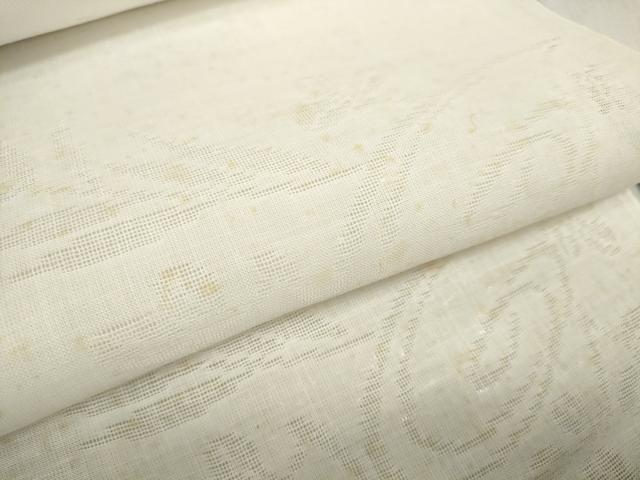 平和屋着物＊夏物　長襦袢　反物　着尺　草花唐草紋紗　生成り色　麻　逸品　未使用　DABD8049zzz