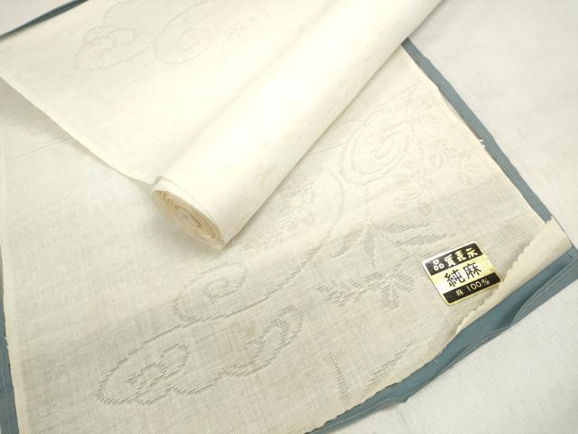 平和屋着物＊夏物　長襦袢　反物　着尺　草花唐草紋紗　生成り色　麻　逸品　未使用　DABD8049zzz