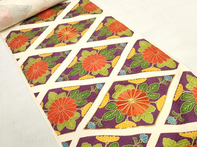 平和屋着物▼振袖 解き反物 着尺 駒刺繍 菱菊文 逸品 DABD8063zzz