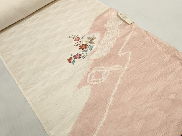 平和屋着物●創業460年・千總　付下げ　反物　着尺　刺繍　絞り　松皮菱七宝草花文　金糸　タグ付き　逸品　未使用　DABD8067zzz