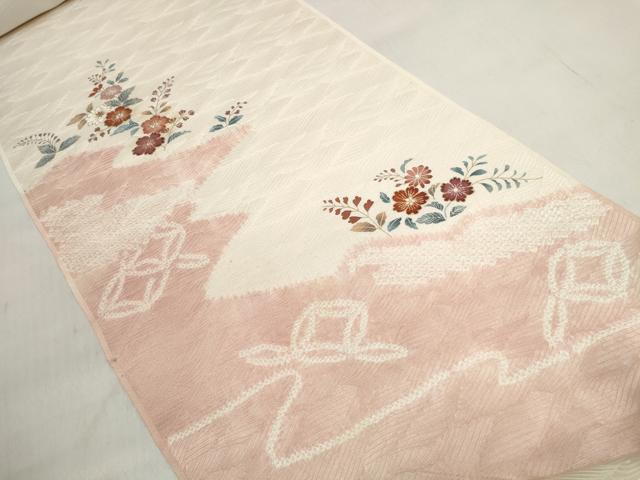 平和屋着物●創業460年・千總　付下げ　反物　着尺　刺繍　絞り　松皮菱七宝草花文　金糸　タグ付き　逸品　未使用　DABD8067zzz