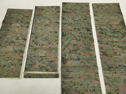 平和屋着物▼本場染大島紬 解き反物 着尺 霞菊花文 裁断済 逸品 未使用 DABD8073zzz