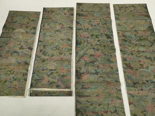 平和屋着物▼本場染大島紬 解き反物 着尺 霞菊花文 裁断済 逸品 未使用 DABD8073zzz