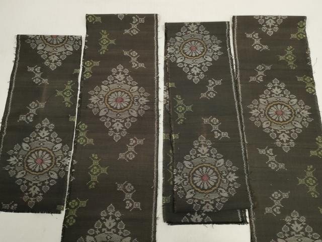 平和屋着物▼本場大島紬　解き反物　着尺　菱花文　裁断済　逸品　DABD8074zzz
