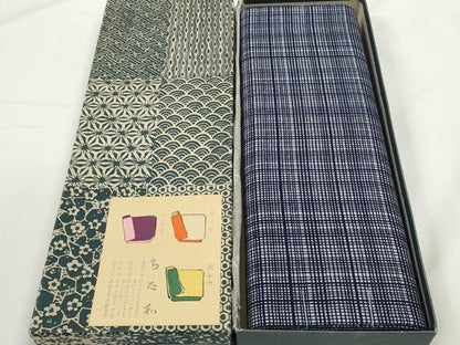 平和屋着物＊夏物　浴衣　反物　着尺　ちた和　みじん格子柄　共箱付き　綿　未使用　DABD8084zzz