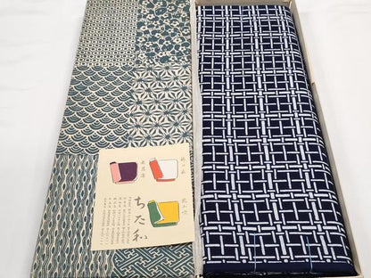 平和屋着物＊夏物　浴衣　反物　着尺　ちた和　変わり格子　共箱付き　綿　未使用　DABD8085zzz