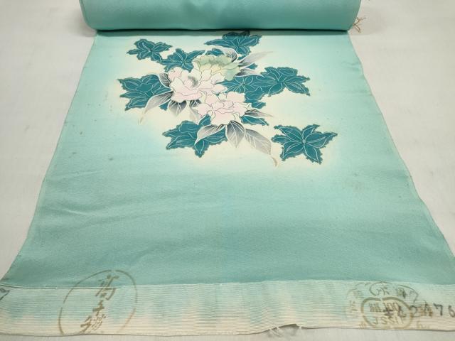 平和屋着物▼付下げ 解き反物 着尺 刺繍 草花文 暈し染め 金糸 逸品 DABD8105zzz