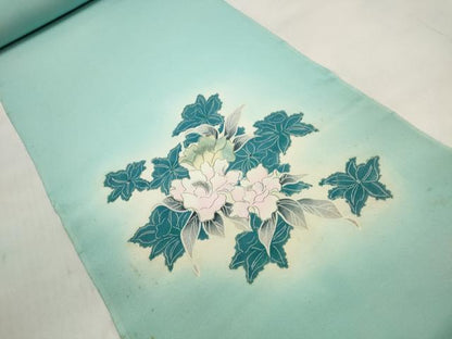平和屋着物▼付下げ 解き反物 着尺 刺繍 草花文 暈し染め 金糸 逸品 DABD8105zzz
