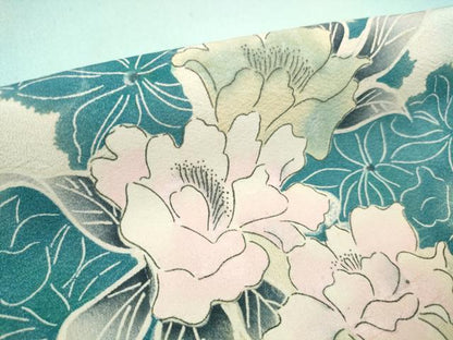 平和屋着物▼付下げ 解き反物 着尺 刺繍 草花文 暈し染め 金糸 逸品 DABD8105zzz
