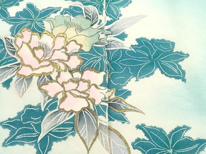 平和屋着物▼付下げ 解き反物 着尺 刺繍 草花文 暈し染め 金糸 逸品 DABD8105zzz