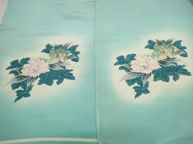 平和屋着物▼付下げ 解き反物 着尺 刺繍 草花文 暈し染め 金糸 逸品 DABD8105zzz