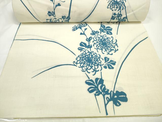 平和屋着物＊夏物　浴衣　反物　着尺　みそぎ染　菊　綿　未使用　DABD8117zzz