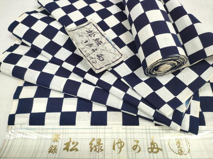 平和屋着物＊夏物　浴衣　反物　着尺　東京本染　市松文様　綿　未使用　DABD8121zzz
