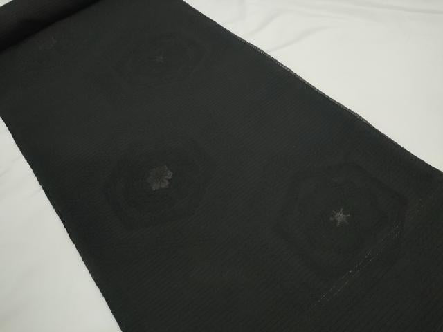 平和屋着物＊夏物　西陣　名古屋帯　帯反物　黒共帯　亀甲花文　証紙付き　逸品　未使用　DABD8123zzz