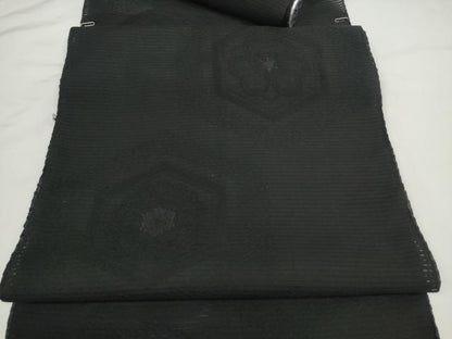 平和屋着物＊夏物　西陣　名古屋帯　帯反物　黒共帯　亀甲花文　証紙付き　逸品　未使用　DABD8123zzz