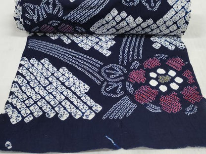 平和屋着物＊夏物　有松鳴海絞り　浴衣　反物　着尺　花繋ぎ　綿　逸品　未使用　DABD8143zzz