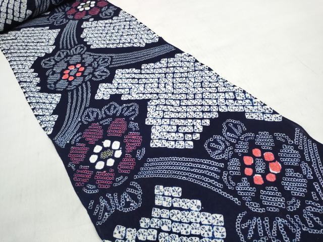 平和屋着物＊夏物　有松鳴海絞り　浴衣　反物　着尺　花繋ぎ　綿　逸品　未使用　DABD8143zzz
