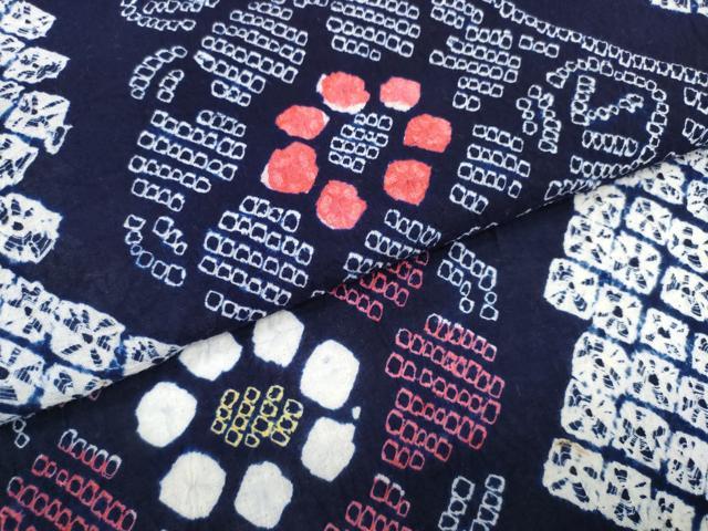 平和屋着物＊夏物　有松鳴海絞り　浴衣　反物　着尺　花繋ぎ　綿　逸品　未使用　DABD8143zzz