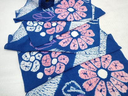 平和屋着物＊夏物　有松鳴海絞り　浴衣　反物　着尺　斜線花文　綿　逸品　未使用　DABD8144zzz