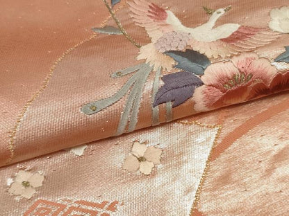 平和屋着物▼名古屋帯　帯反物　刺繍　純金箔二重織　扇面鳳凰花文　逸品　未使用　DABD8162zzz