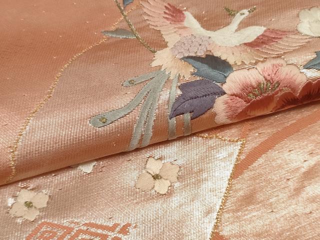 平和屋着物▼名古屋帯　帯反物　刺繍　純金箔二重織　扇面鳳凰花文　逸品　未使用　DABD8162zzz