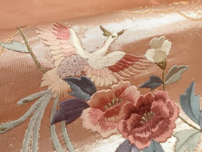 平和屋着物▼名古屋帯　帯反物　刺繍　純金箔二重織　扇面鳳凰花文　逸品　未使用　DABD8162zzz