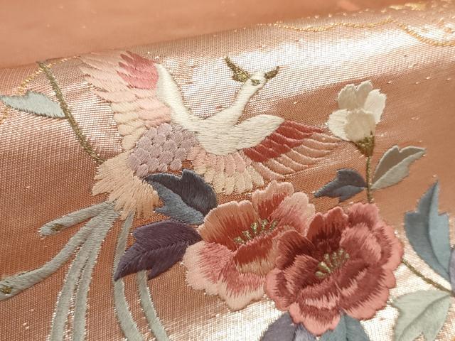 平和屋着物▼名古屋帯　帯反物　刺繍　純金箔二重織　扇面鳳凰花文　逸品　未使用　DABD8162zzz