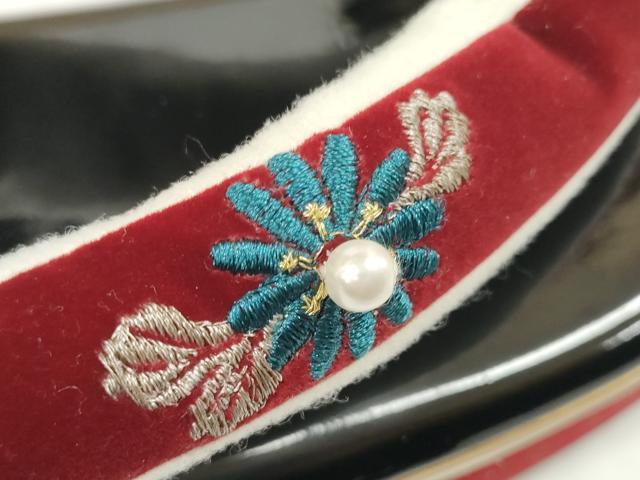 平和屋着物▼和装小物　和装草履　刺繍　ベロア　菊　パール付き　逸品　DABD8247zzz